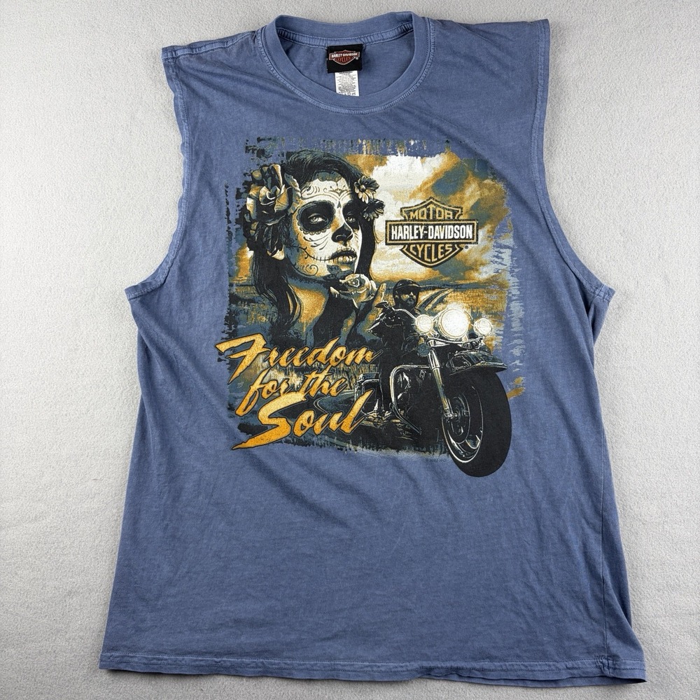 Harley Davidson Freedom For The Soul Sleeveless Shirt Blue Men's Large